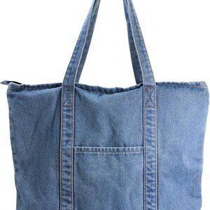 Lightweight Denim Tote Unisex Shopper Bag Large Capacity for Shopping Gym